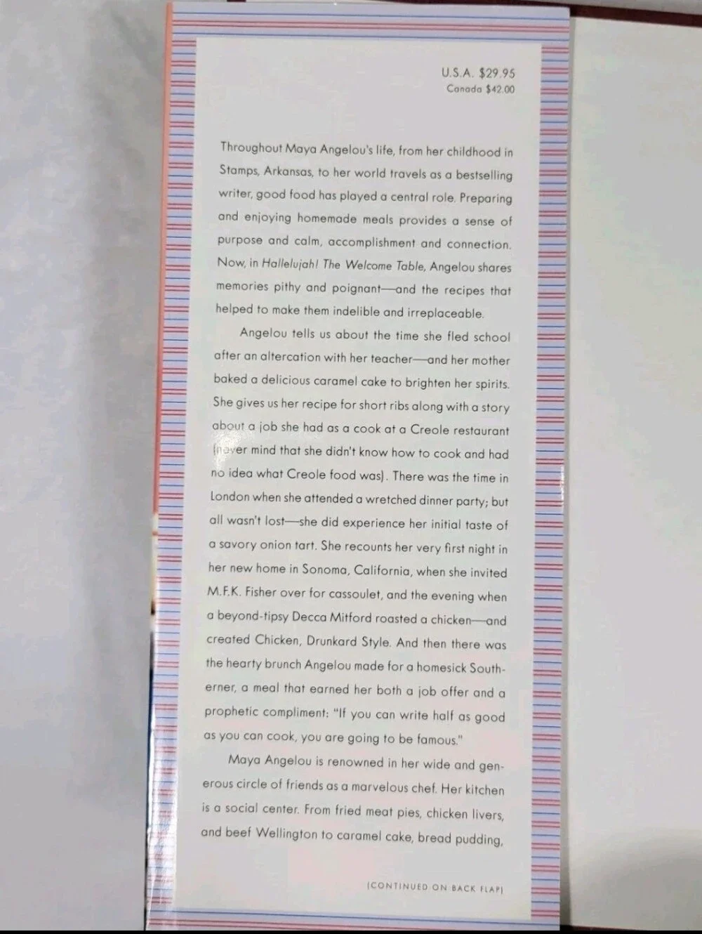 Maya Angelou Hallelujah The Welcome Table Cookbook Poetic Stories Recipes HCover
